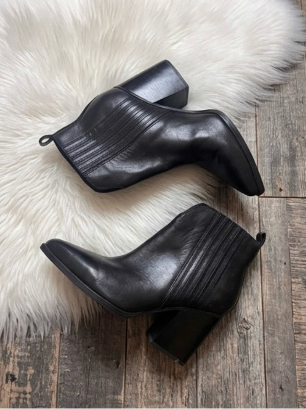 Marc Fisher Black Pointed Leather Ankle Booties